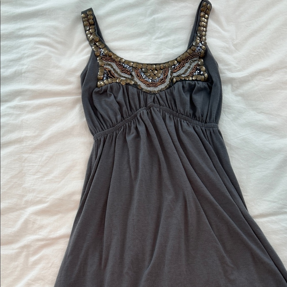 Embellished Gray Midi Dress